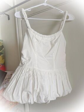 White Peplum Bubble Hem Cami Tank
